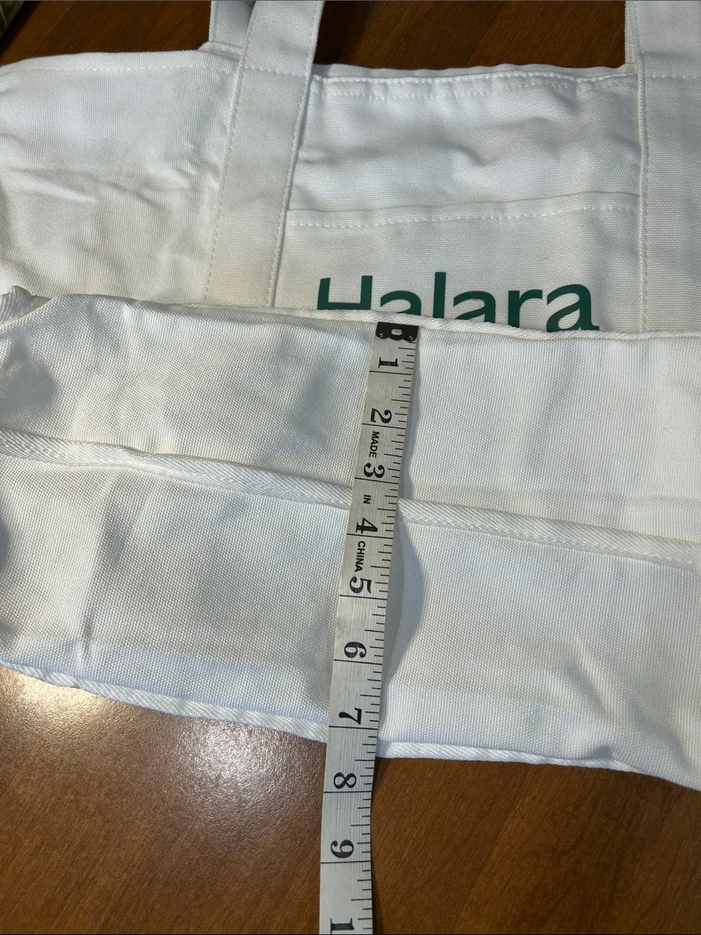 HALARA White Canvas Tote with Green Logo